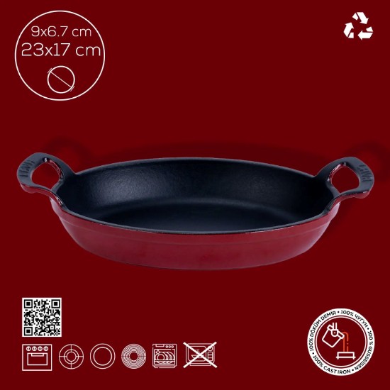 Tava ovala fonta, 23 x 17, Rosu - LAVA