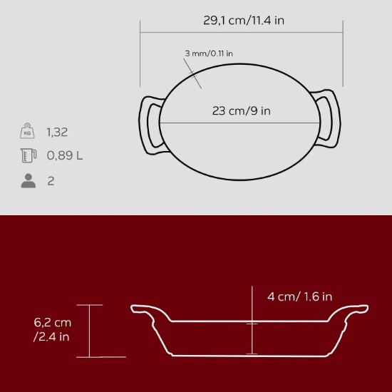 Tava ovala fonta, 23 x 17, Rosu - LAVA