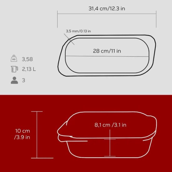 Vas pentru paine, fonta, 28 x 12 cm, Rosu - LAVA