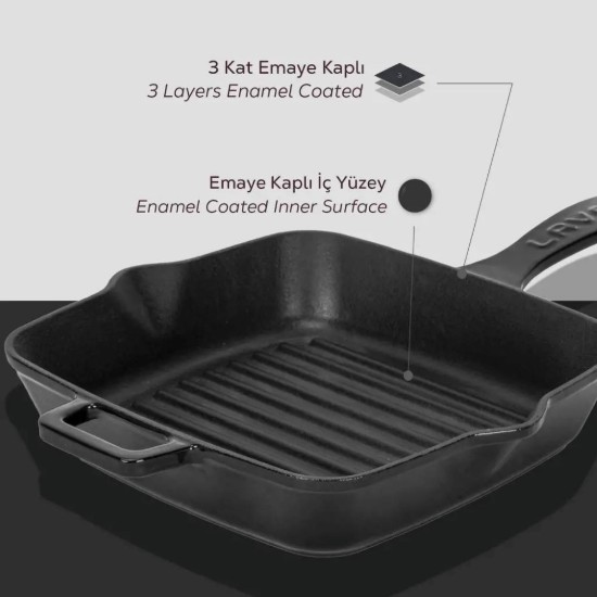 Tigaie grill, fonta, 19,5 x 19,5 cm, Negru - LAVA