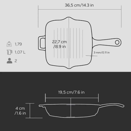 Tigaie grill, fonta, 19,5 x 19,5 cm, Negru - LAVA