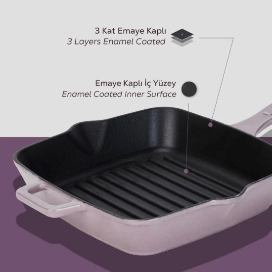 Tigaie grill, fonta, 19,5 x 19,5 cm, Mov - LAVA