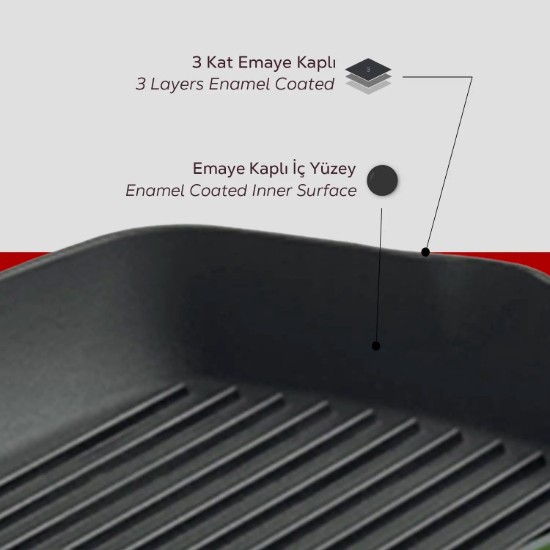 Tigaie grill, fonta, 26 x 26 cm, Rosu - LAVA