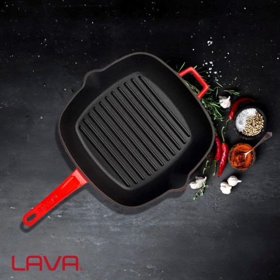 Tigaie grill, fonta, 26 x 26 cm, Rosu - LAVA