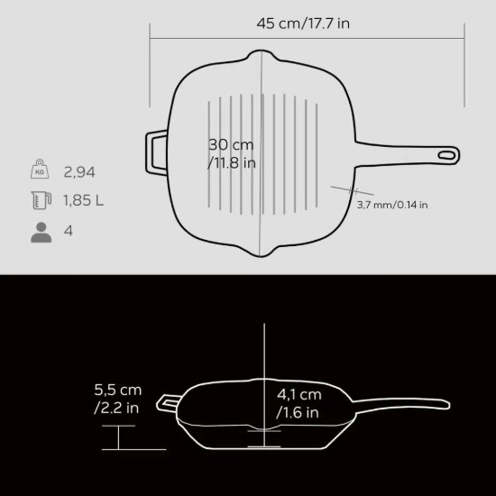 Tigaie grill, fonta, 26 x 26 cm, Negru - LAVA