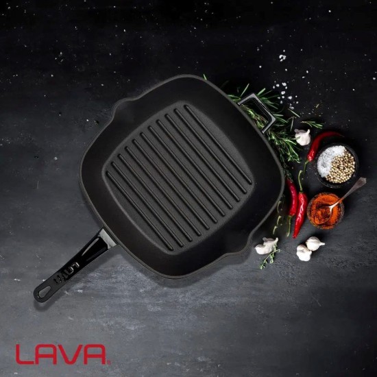 Tigaie grill, fonta, 26 x 26 cm, Negru - LAVA