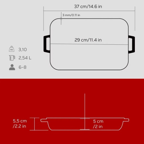 Tava fonta, 29 x 21 cm, Rosu - LAVA