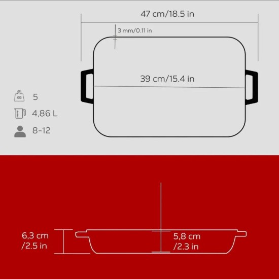 Tava fonta, 39 x 25 cm, Rosu - LAVA