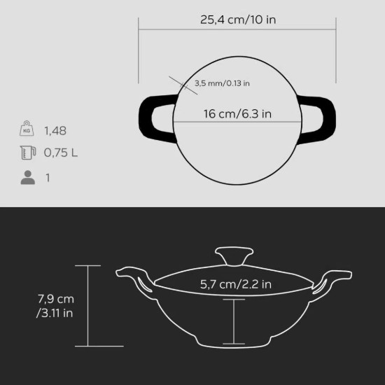 Tigaie wok cu capac sticla, fonta, 16 cm, Negru - LAVA