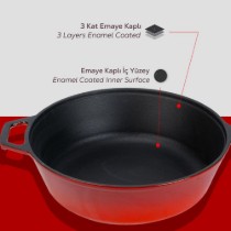 Set combo tigaie cu capac, 26cm, fonta, Rosu - LAVA