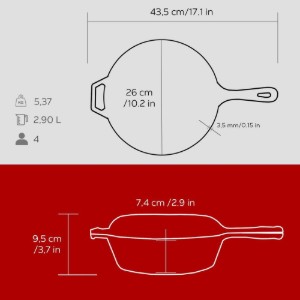 Set combo tigaie cu capac, 26cm, fonta, Rosu - LAVA