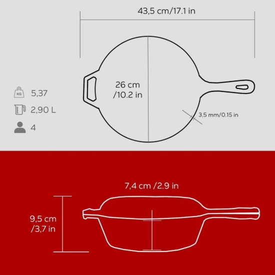 Set combo tigaie cu capac, 26cm, fonta, Rosu - LAVA