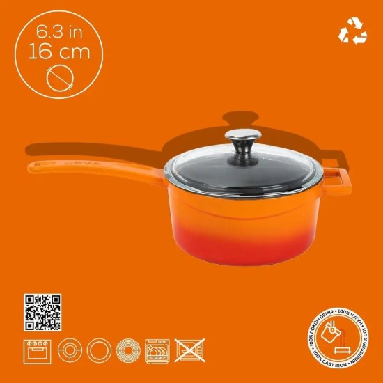 Cratita sos, fonta, 16cm/1,35L, "Glaze", Portocaliu - LAVA