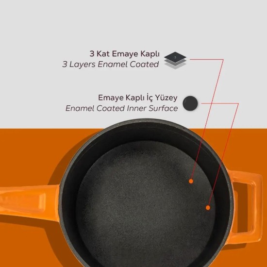 Cratita sos, fonta, 16cm/1,35L, "Glaze", Portocaliu - LAVA