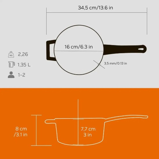 Cratita sos, fonta, 16cm/1,35L, "Glaze", Portocaliu - LAVA