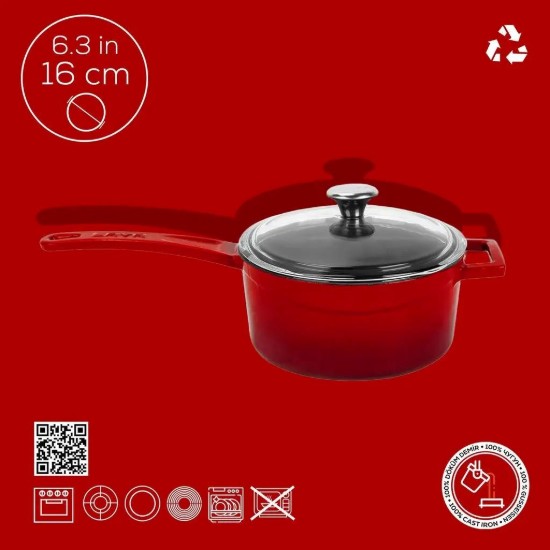 Cratita sos, fonta, 16cm/1,35L, "Glaze", Rosu  - LAVA