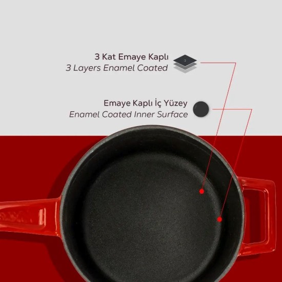 Cratita sos, fonta, 16cm/1,35L, "Glaze", Rosu  - LAVA