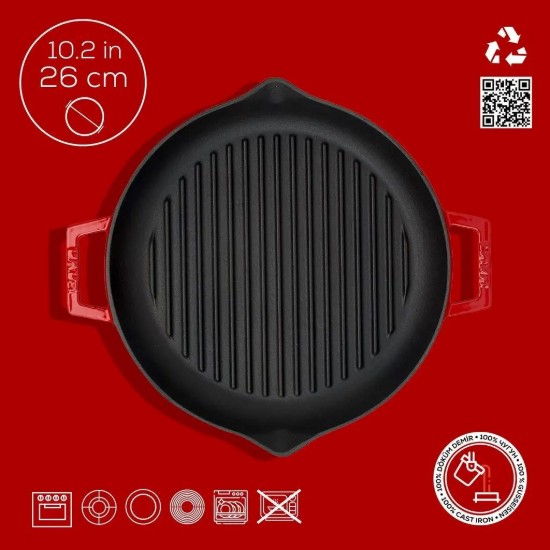 Tigaie grill, fonta, 26cm, Rosu - LAVA