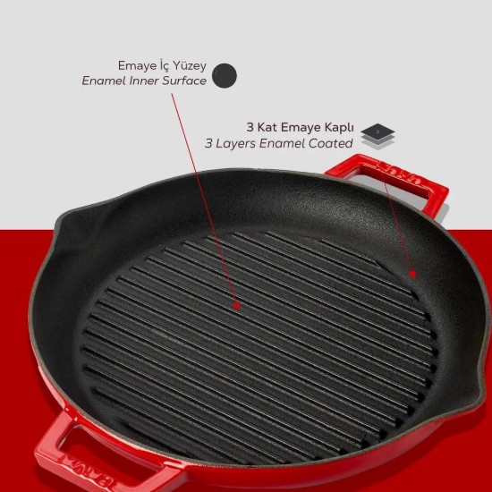 Tigaie grill, fonta, 26cm, Rosu - LAVA