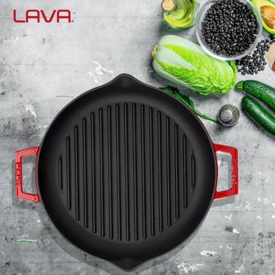 Tigaie grill, fonta, 26cm, Rosu - LAVA