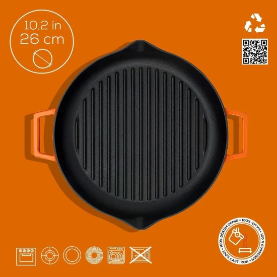 Tigaie grill, fonta, 26cm, Portocaliu - LAVA