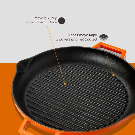 Tigaie grill, fonta, 26cm, Portocaliu - LAVA