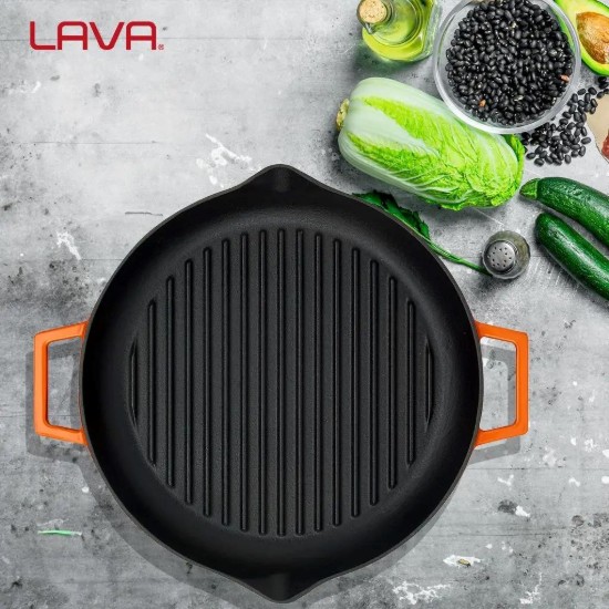 Tigaie grill, fonta, 26cm, Portocaliu - LAVA