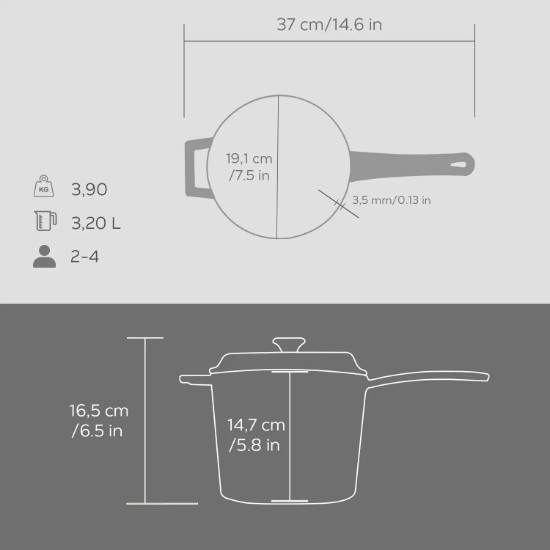 Cratita sos, fonta, 18cm/3,2L, "Premium", Gri - LAVA