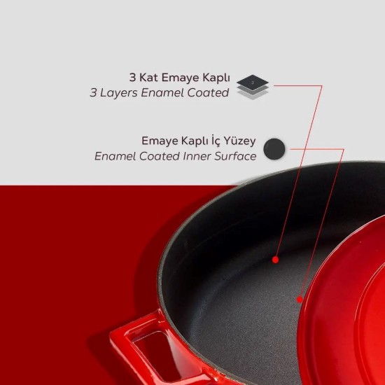 Cratita fonta, 24cm/2,47L, "Folk", Rosu - LAVA