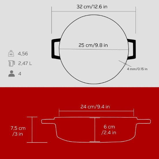 Cratita fonta, 24cm/2,47L, "Trendy", Rosu - LAVA