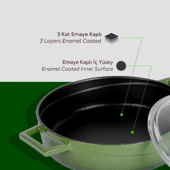 Cratita fonta, 24cm/2,47L, "Glaze", Verde - LAVA