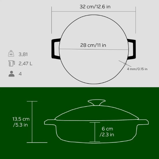 Cratita fonta, 24cm/2,47L, "Glaze", Verde - LAVA