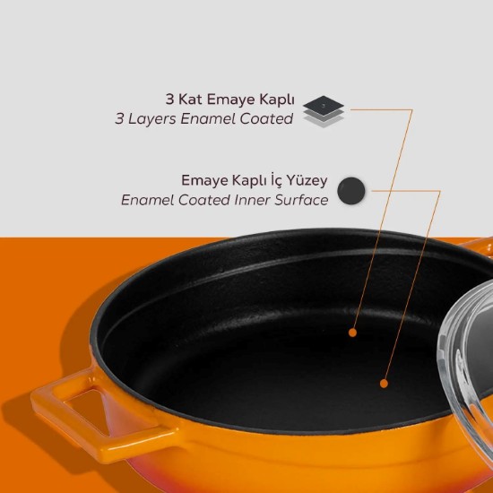 Cratita fonta, 24cm/2,47L, "Glaze", Portocaliu - LAVA