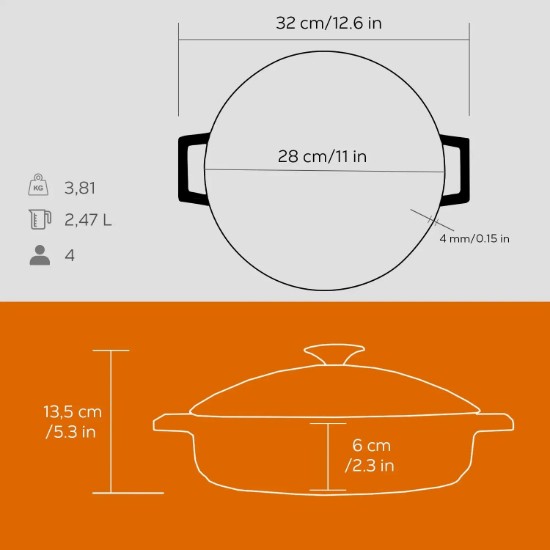 Cratita fonta, 24cm/2,47L, "Glaze", Portocaliu - LAVA