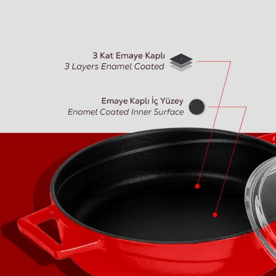 Cratita fonta, 24cm/2,47L, "Glaze", Rosu - LAVA