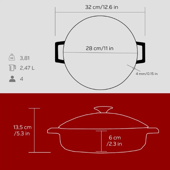 Cratita fonta, 24cm/2,47L, "Glaze", Rosu - LAVA