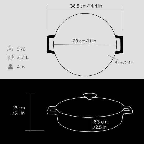 Cratita fonta, 28cm/3,5L, "Folk", Negru - LAVA