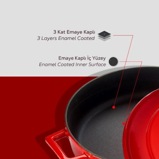 Cratita fonta, 28cm/3,5L, "Folk", Rosu - LAVA