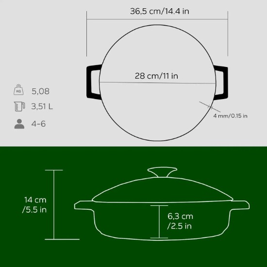 Cratita fonta, 28cm/3,5L, "Glaze", Verde - LAVA