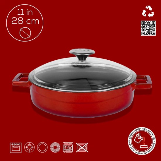 Cratita fonta, 28cm/3,5L, "Glaze", Rosu  - LAVA