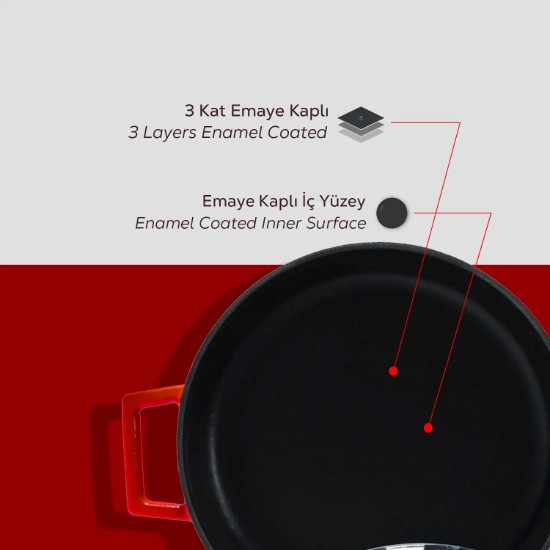 Cratita fonta, 28cm/3,5L, "Glaze", Rosu  - LAVA