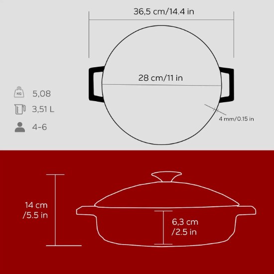 Cratita fonta, 28cm/3,5L, "Glaze", Rosu  - LAVA