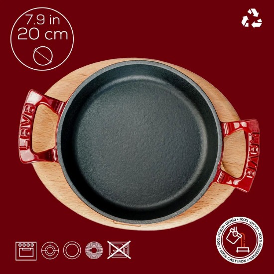 Tava rotunda 20 cm, cu suport din lemn, Rosu - LAVA