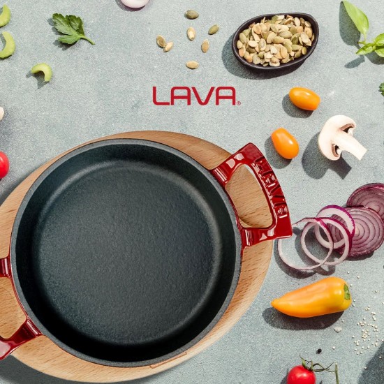 Tava rotunda 20 cm, cu suport din lemn, Rosu - LAVA
