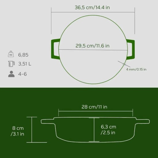 Cratita fonta, 28cm/3,5L, "Premium Majolica", Verde - LAVA