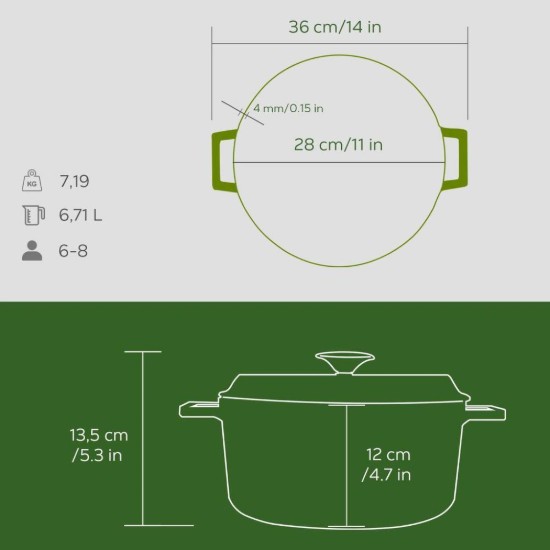 Cratita fonta, 28cm/6,71L, "Premium Majolica", Verde - LAVA