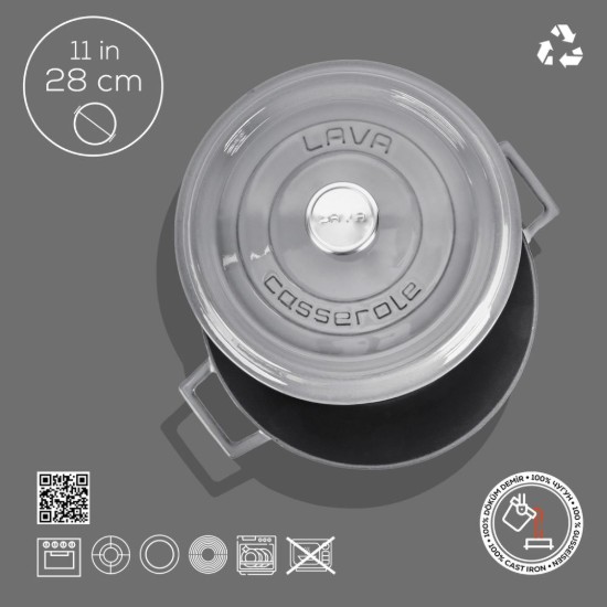 Cratita fonta, 28cm/6,71L, "Premium", Gri - LAVA