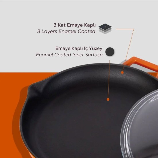 Tigaie fonta, cu capac, 26cm, "Glaze", Portocaliu - LAVA