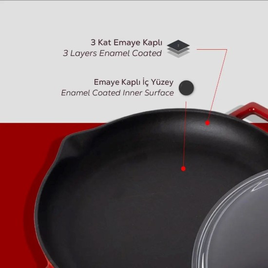 Tigaie fonta, cu capac, 26cm, "Glaze", Rosu  - LAVA