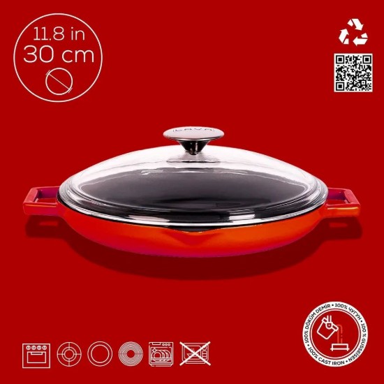 Tigaie cu capac, 30cm, "Glaze", Rosu  - LAVA
